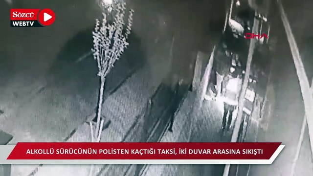 Alkollü sürücünün polisten kaçtığı taksi, iki duvar arasına sıkıştı