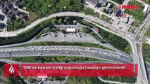 TEM’de bayram trafiği yoğunluğu havadan görüntülendi