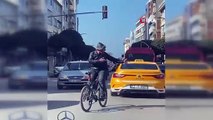 Trafikte bisiklete ters binen vatandaş görenleri şaşkına çevirdi