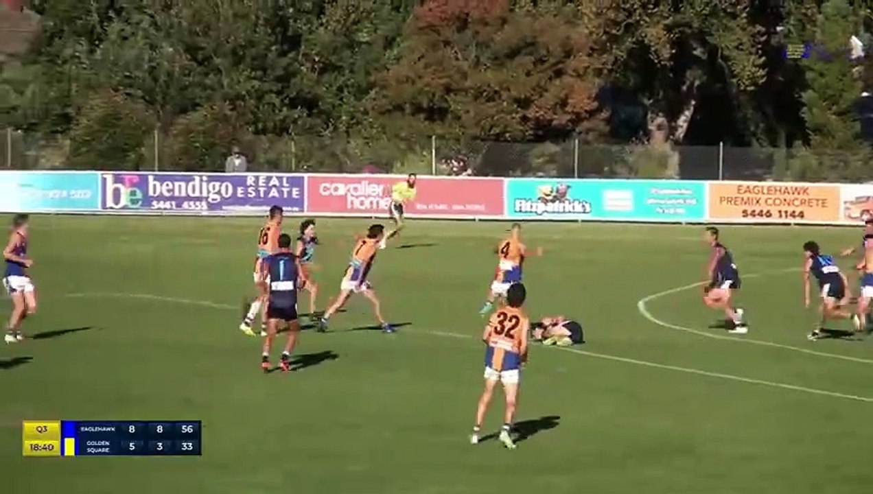 Golden Square's Jayden Burke takes a great mark and goals v Eaglehawk