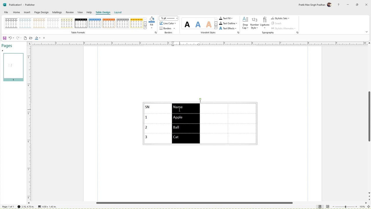 Microsoft Publisher Section 52 Align Text in Table Cells