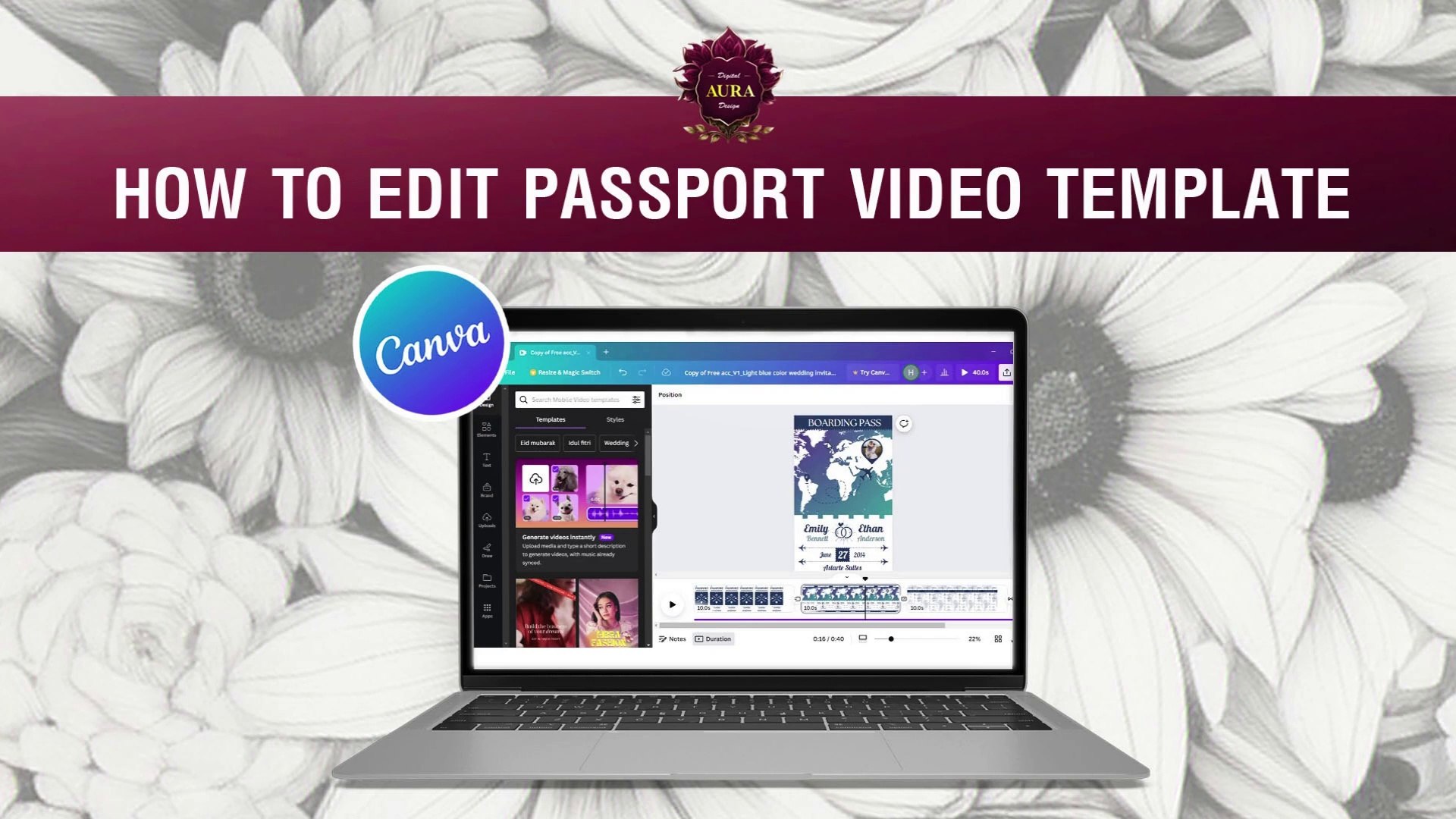 How to edit animated passport wedding invitation in Canva.