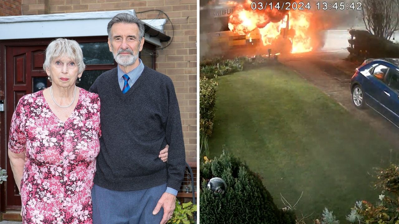 Krankenwagen explodiert in einem Feuerball, nachdem er einen älteren Patienten abgesetzt hat