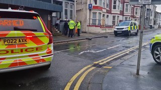 Armed police block off street in Blackpool