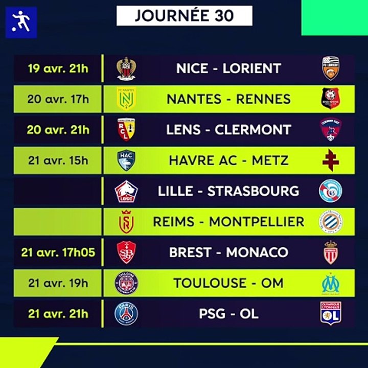PROGRAMME LIGUE 1 ⚽ 30e journée de la saison 2023/24 ✅