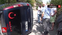 Ümraniye'de el freni çekilmeyen otomobil takla attı