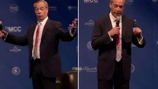 Watch moment Nigel Farage finds out police are waiting to shut down NatCon Conference live on stage