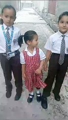 Cute Trishu ready with new nursery class uniform