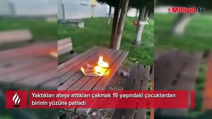 Ateşe attıkları çakmak yüzünde patladı!