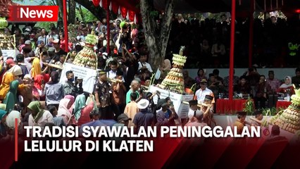 Ribuan Warga Berebut Gunungan Ketupat dan Hasil Bumi dalam Tradisi Syawalan di Klaten