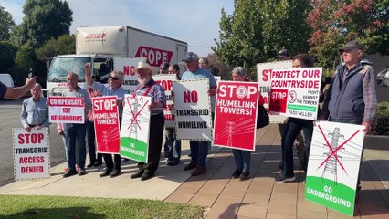 HumeLink Action Group staged a protest against the energy infrastructure project at the Wagga RSL on April 17, 2024.