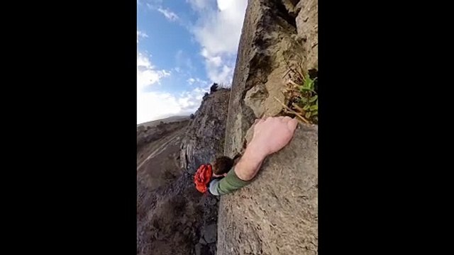 This is the moment a climber disturbed a hidden owl while scaling a quarry in Lancashire