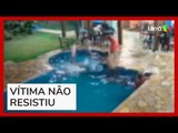 Vídeo mostra momento em que noiva cai na piscina durante casamento em Limeira