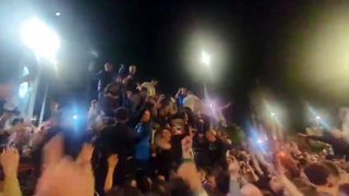 Pompey fans celebrating outside O'Neills in Southsea - Matthew Clark