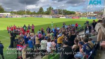 Newcastle Jets walk out for their A-League Women's semi-final in Maitland