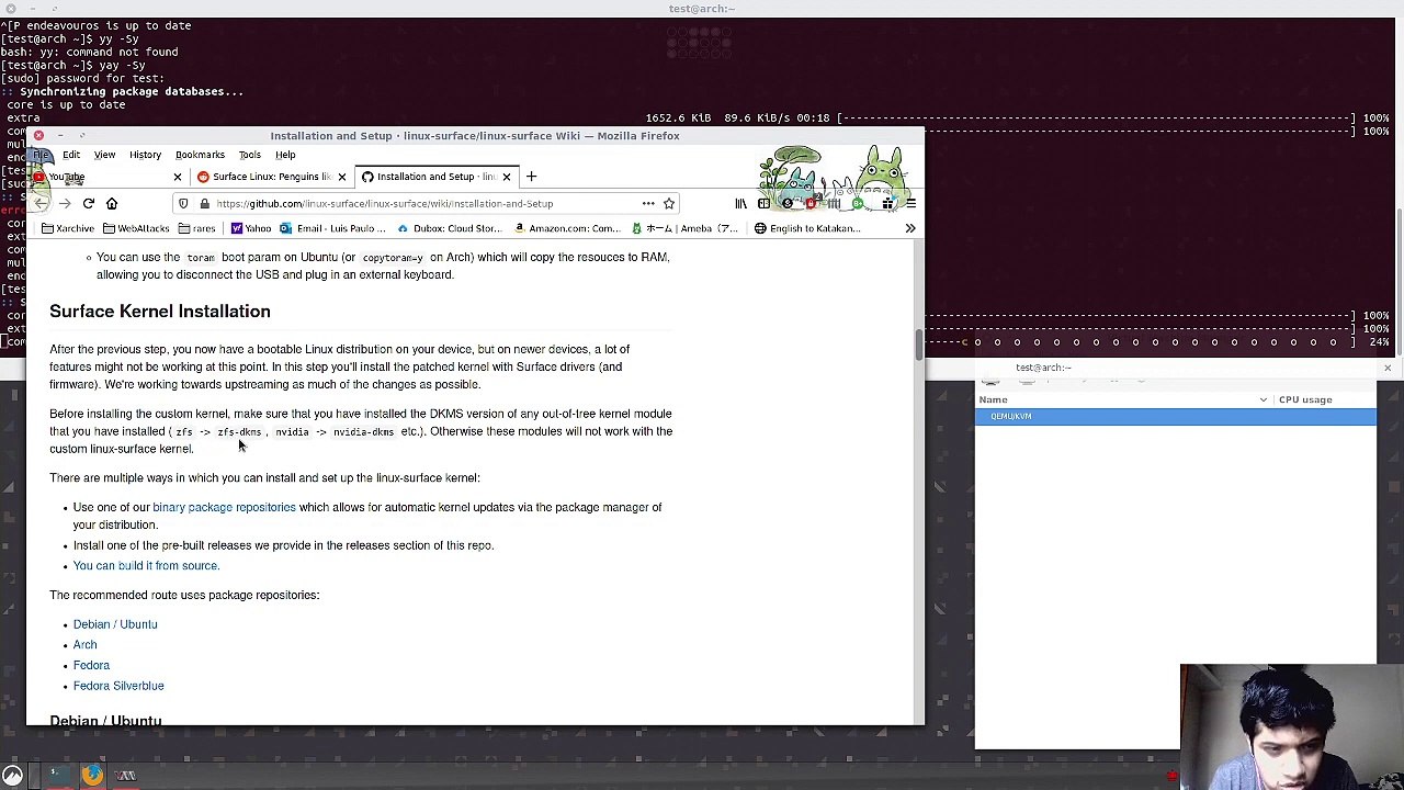 EndeavorousOS  Notice-of Linux surface kernel somethings