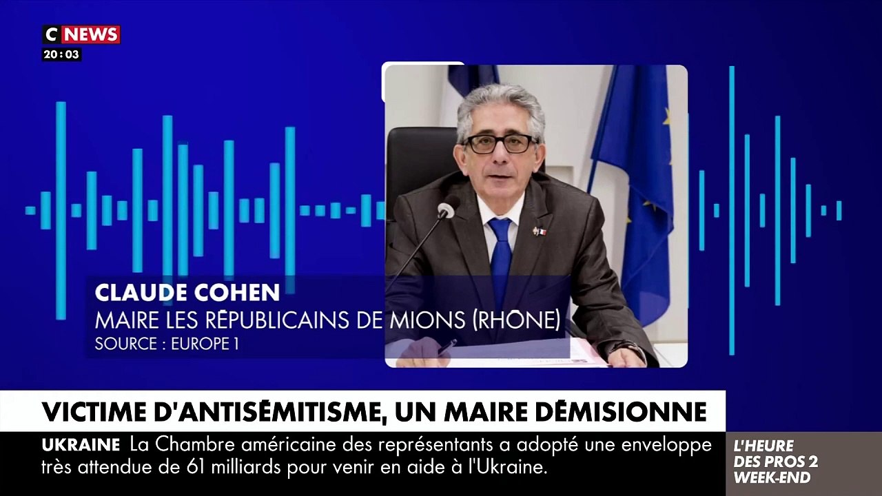 Claude Cohen, maire de Mions, en banlieue lyonnaise annonce qu’il va  quitter ses fonctions, en raison des attaques antisémites et "de la violence envers les élus" dont il dit avoir été victime