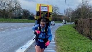 Runner who completed 30 marathons in 30 days doing London race with fridge on back