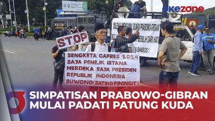 Simpatisan Prabowo-Gibran Mulai Padati Patung Kuda Bawa Puluhan Spanduk Dukungan
