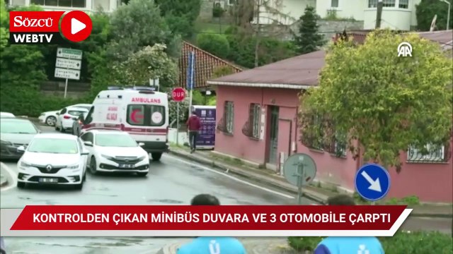 Üsküdar'da kontrolden çıkan minibüs duvara ve 3 otomobile çarptı