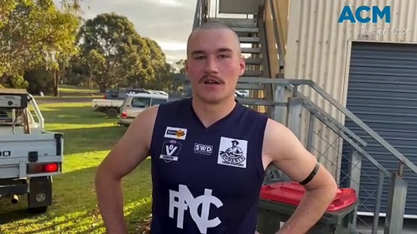 Nirranda goal-kicking recruit Tyson Royal speaks following his side's round three Warrnambool and District league win against Russells Creek.