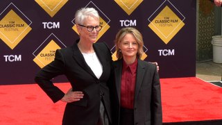 Jamie Lee Curtis and Jodie Foster at Jodie's hand and footprint ceremony