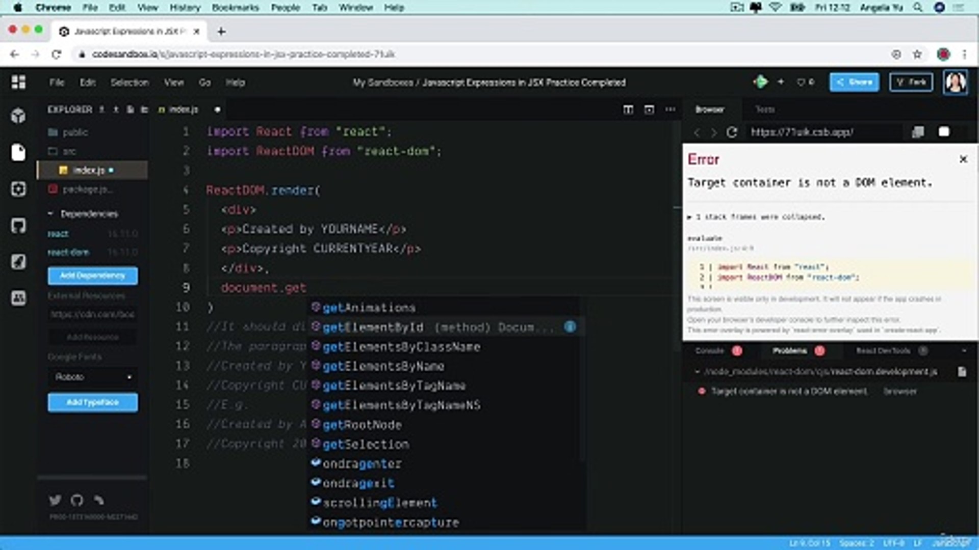 007 Javascript Expressions in JSX Practice