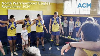 Football: North Warrnambool Eagles sing song, 2024 HFNL round three