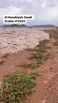 Rien à voir ici juste une rivière de glace dans le désert d'Arabie Saoudite Ça doit être encore une fois le changement climatique, n’osez pas poser de questions sinon vous êtes un négationniste du changement climatique.