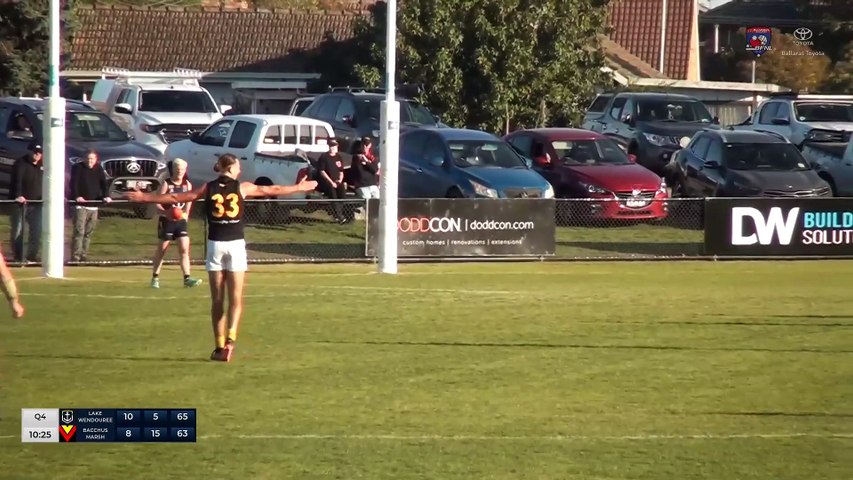 Watch all of the 4th quarter goals in the round 2 clash between Lake Wendouree and Bacchus March. Vision by Red Onion Creative