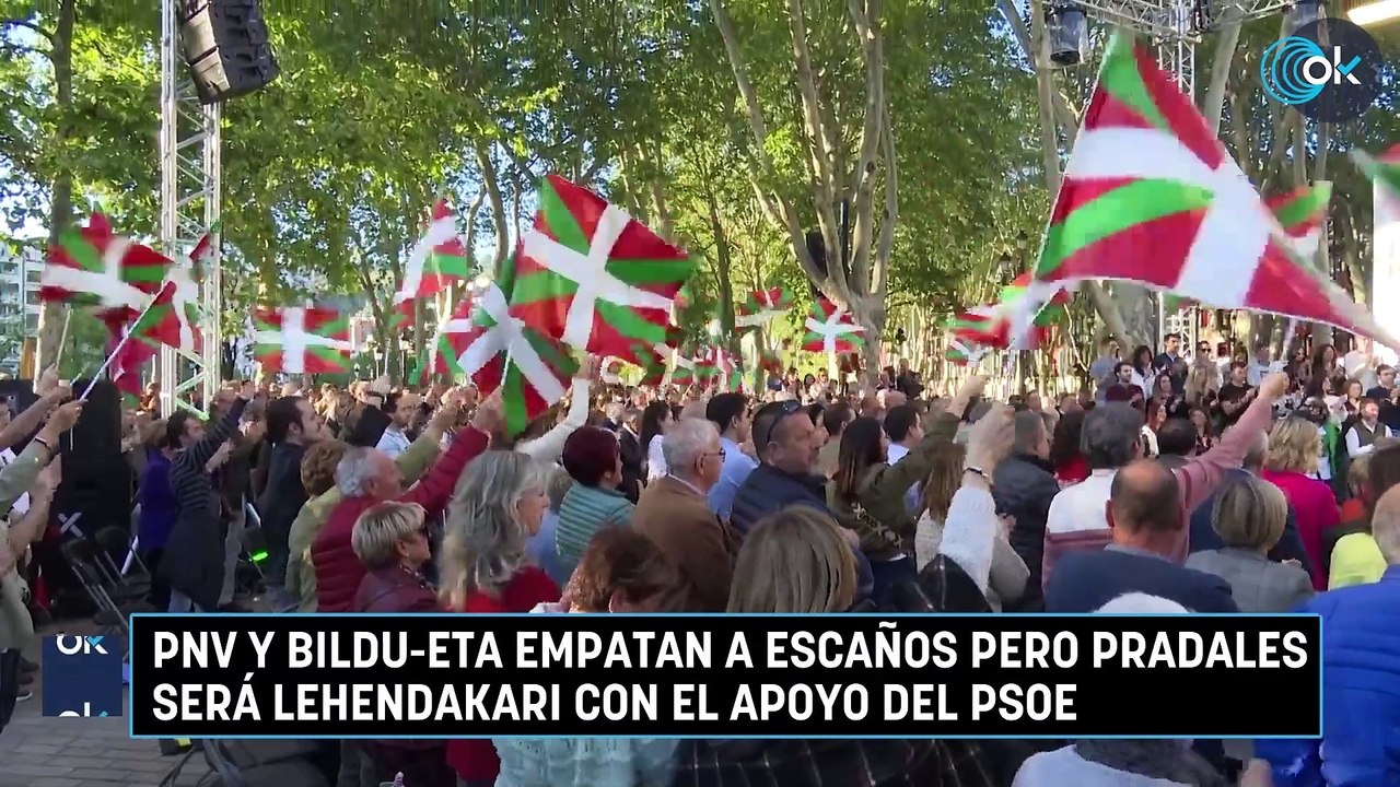 PNV y Bildu-ETA empatan a escaños pero Pradales será lehendakari con el apoyo del PSOE