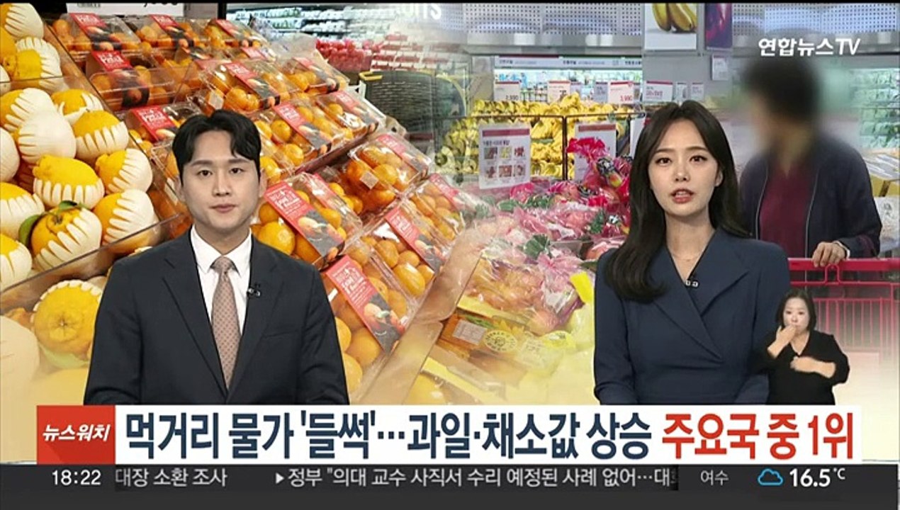 먹거리 물가 '들썩'…과일·채소값 상승 주요국 중 1위
