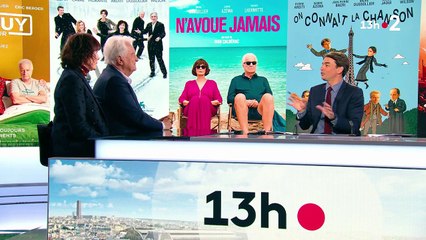 Sabine Azéma et André Dussolier face à Julian Bugoer sur le plateau du 13H de France 2 pour la promotion de "N'avoue jamais".