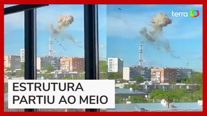 Torre de TV é destruída em ataque aéreo russo na Ucrânia
