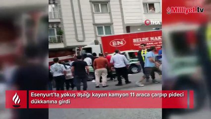 Yokuş aşağı kayan kamyon 11 aracı biçti