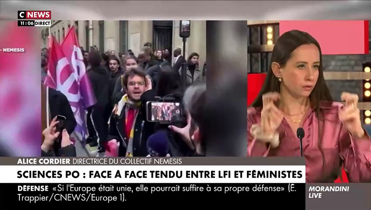 EXCLU - Alice Cordier de Némésis qui a manifesté hier contre LFI devant Sciences Po s'explique: "Ca a failli mal tourner ! Heureusement que les médias étaient là"