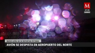 Avión no alcanza a frenar al aterrizar y se despista en el Aeropuerto del Norte en Apodaca, NL
