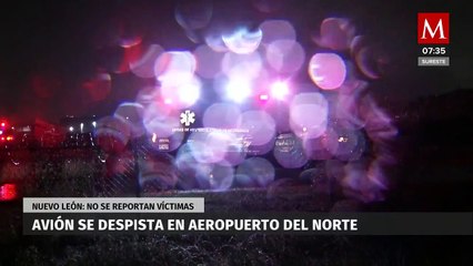 Avión no alcanza a frenar al aterrizar y se despista en el Aeropuerto del Norte en Apodaca, NL