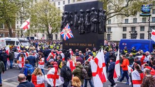 St George's Day rally Riot Cops Clash with Crowds as Police Horse is Attacked Near Downing Street