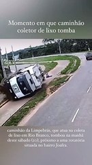 VÍDEO- Caminhão de lixo tomba e arremessa homens no meio da rua; assista