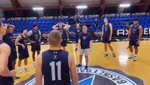 Tony Bennett addresses the UVA basketball team in Italy