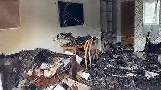 Damage to the inside of the fire-ravaged Kingswood complex at London Apprentice, near St Austell. Video by Adrian Jasper.
