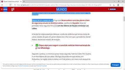 Equador prende líder de facção que fez país declarar estado de emergência
