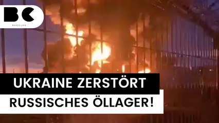 Großer Feuersäule nach ukrainischem Drohnenangriff auf russische Öllager🔥