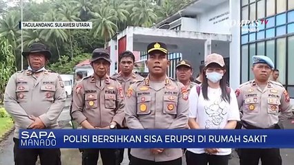 Personil Polda Sulut Bantu Bersihkan Sisa Erupsi Di RSUD Batuline Tagulandang