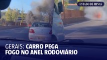 Carro pega fogo no Anel Rodoviário em BH