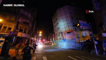 Tayvan’daki depremde bina yan yattı kaldı