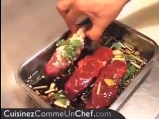 Recette de chef : boeuf mariné citronelle, gingembre et sa salade d'herbes