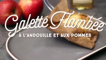 Galette flambée à l'andouille et aux pommes caramélisées