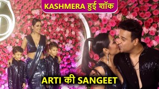 Kashmera Shah With Her TWIN Boys, Kiss Husband Krushna Infront of Media At Arti Singh Sangeet Ceremony
